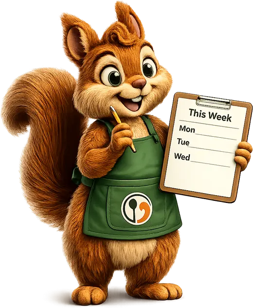 The mascot with a clipboard, planning the week.